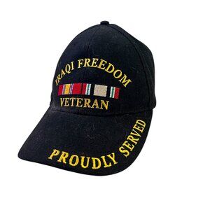 US Military Veteran Hat Iraqi Freedom Vet Cap Embroidery Black Adjustable Strap
